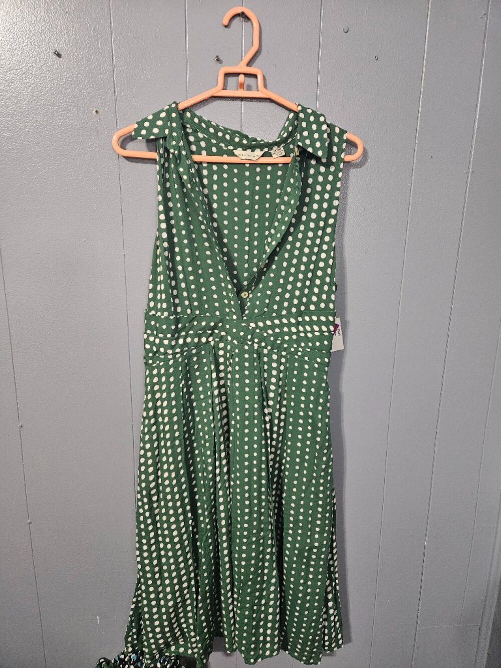 Tylho Green Polka Dot Midi Dress - Size Medium Sleeveless Collared